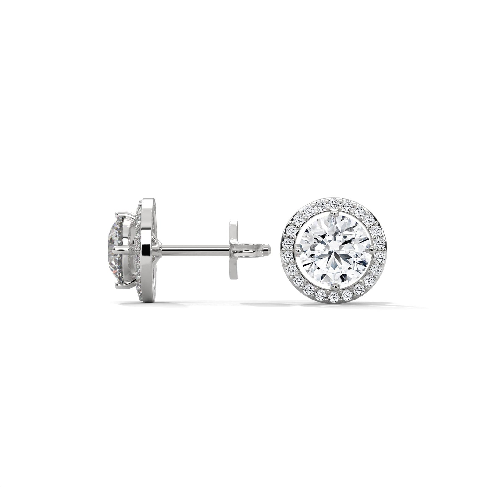 Reeva Rare lab grown diamond gold earring halo style sparkling luxury jewelry