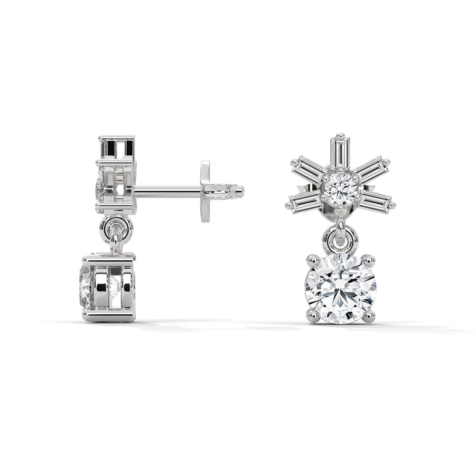 Long gold lab grown diamond earrings for women
