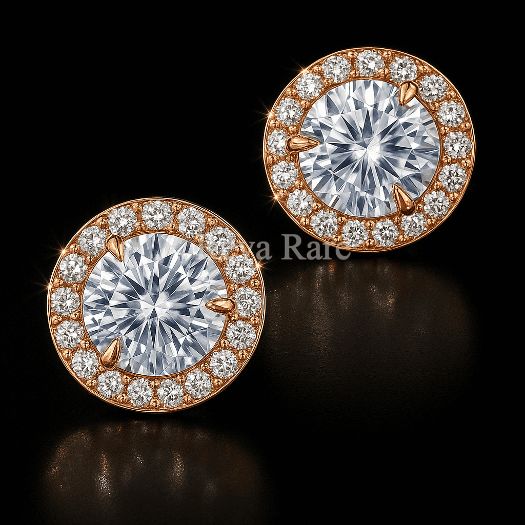 CVD diamond blue stud earrings elegant gold design