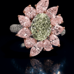 CVD green diamond ring in premium gold