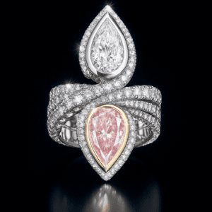 CVD pink white diamond statement ring in premium gold