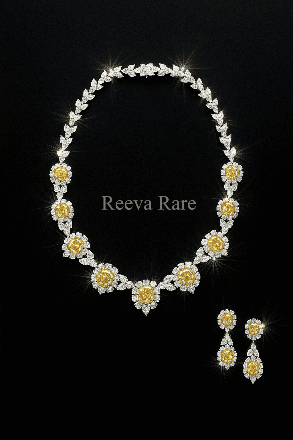 Yellow CVD Diamond Earrings Necklace Set Reeva Rare Brand