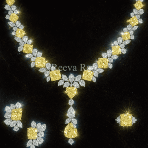 CVD Yellow Diamond Necklace Set with Earrings and Ring