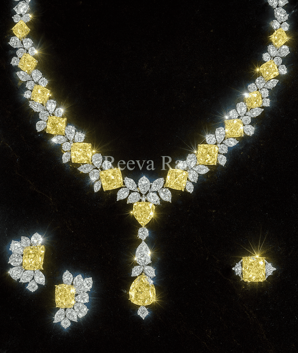 CVD Yellow Diamond Necklace Set with Earrings and Ring